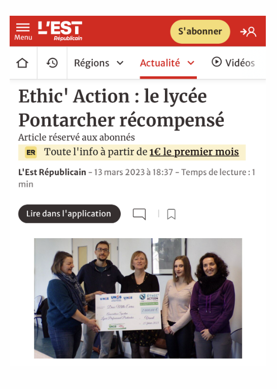 Article L'Est Républicain Ethic'Action